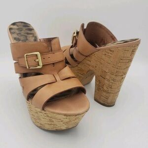 Sam Edelman Women's Chase Cork Brown Leather Platform Heel Sandal Size 7.5 M US